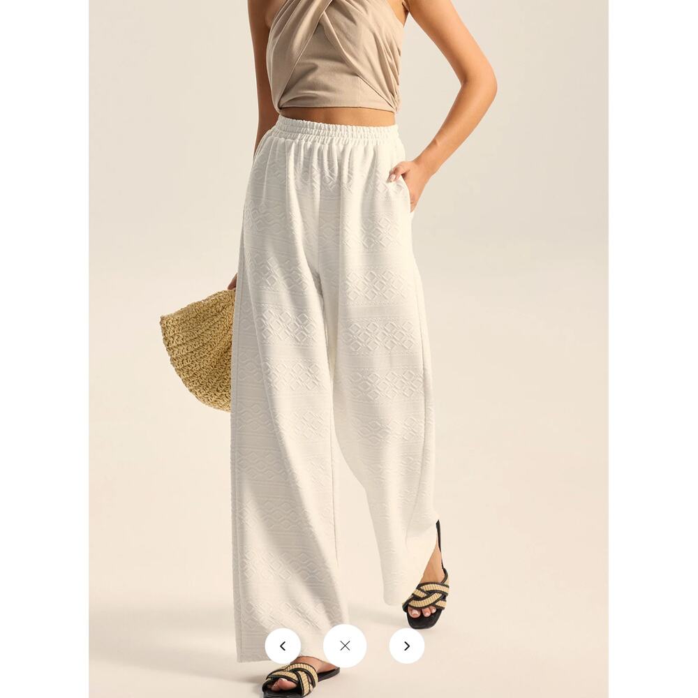 NWT Commense Textured Wide-Leg Pants with Elastic Waist Sz M - Picture 2 of 4